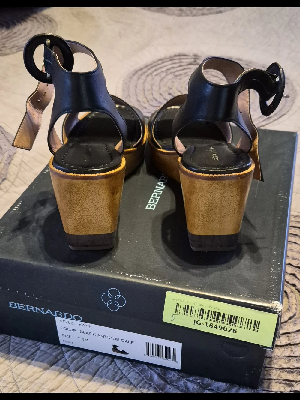 2 Pairs Black & Beige Platform Ankle-Strap Sandals, Wood Platform by Bernardo